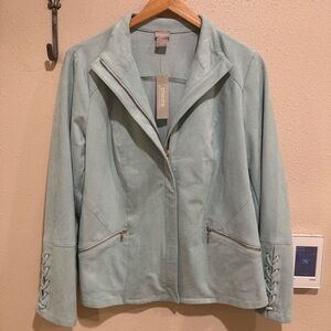 NWT Chico's Faux Suede Lace up Zippered Jacket Size 1